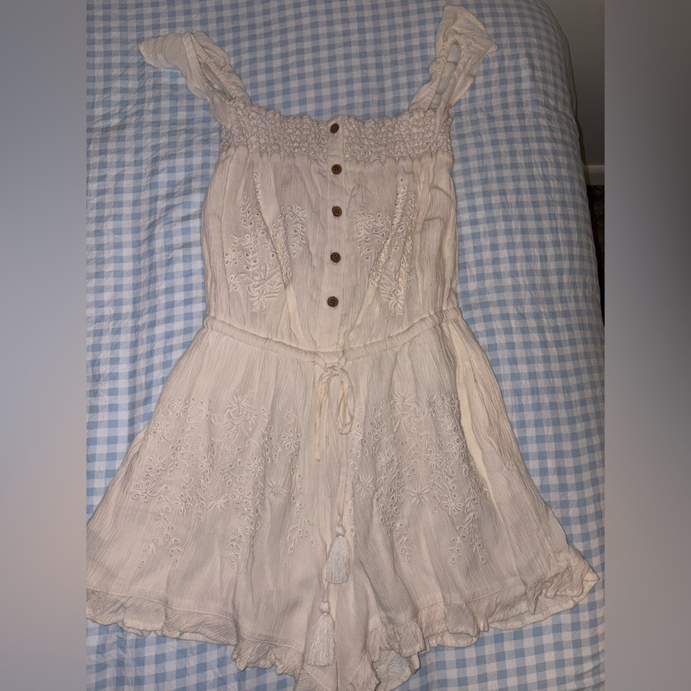 American Eagle Outfitters Ivory Embroidered Romper